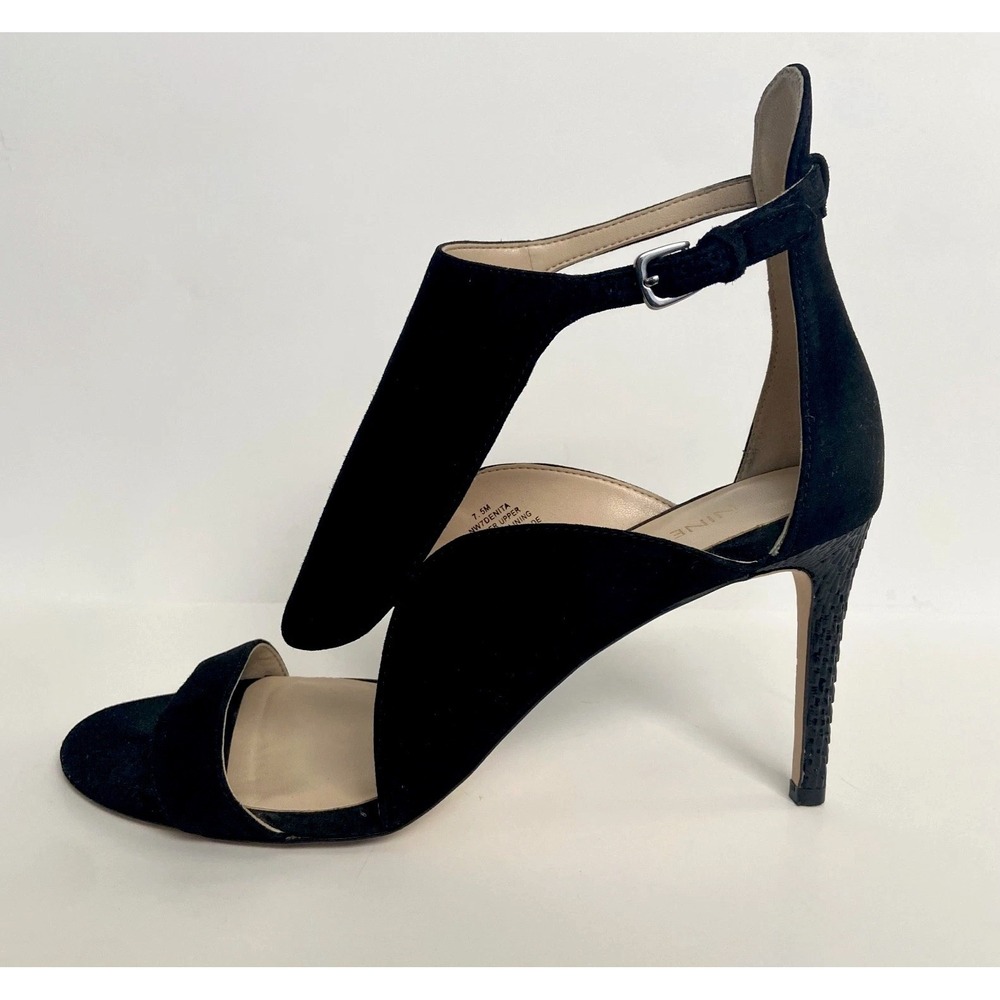 Nine West Women's Black Suede Open Toe Stiletto Heels 3" Dress Party Size 7.5